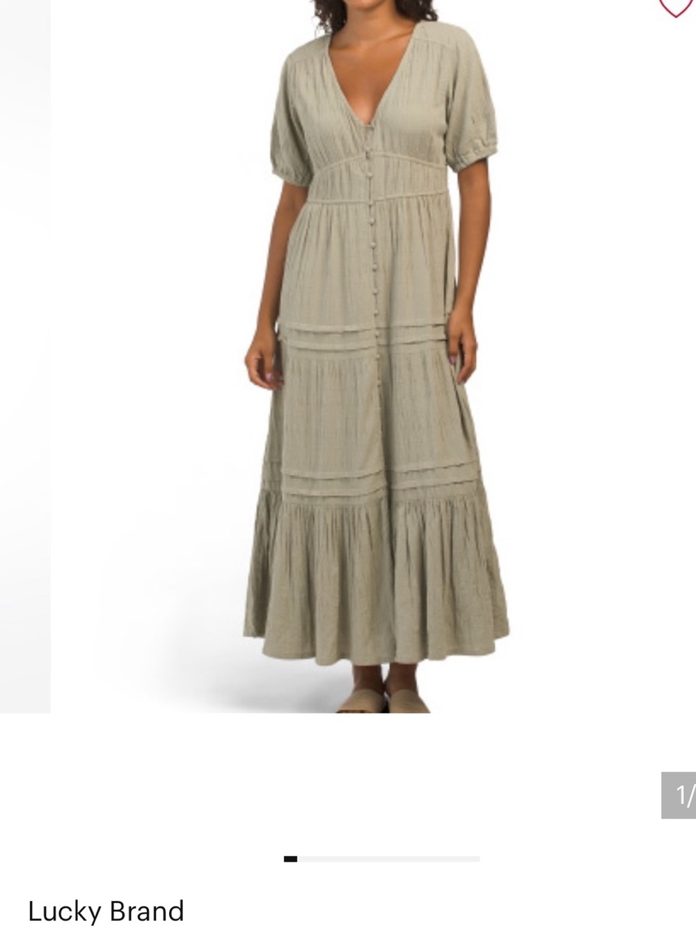 Lucky Brand Sage Green Button-Front Tiered Maxi Dress
